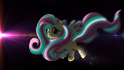 Size: 3840x2160 | Tagged: safe, artist:bastbrushie, imported from derpibooru, fluttershy, pony, female, lens flare, pink, rainbow power, solo, stars, wings