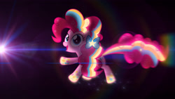 Size: 3840x2160 | Tagged: safe, artist:bastbrushie, imported from derpibooru, pinkie pie, earth pony, pony, female, lens flare, pink, rainbow power, solo, stars