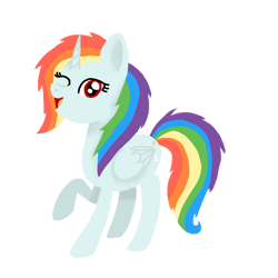 Size: 1200x1200 | Tagged: safe, artist:asiandra dash, artist:rainbow dash is best pony, deleted from derpibooru, imported from derpibooru, oc, oc only, oc:rainbowrio, alicorn, pony, 2020 community collab, derpibooru community collaboration, alicorn oc, cute, multicolored hair, not rainbow dash, one eye closed, open mouth, rainbow hair, raised hoof, simple background, solo, transparent background, wink