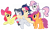 Size: 4137x2500 | Tagged: safe, artist:edcom02, imported from derpibooru, apple bloom, rumble, scootaloo, sweetie belle, oc, oc:mayday parker sparkle, earth pony, pegasus, pony, unicorn, blushing, colt, crossover, cutie mark crusaders, female, filly, male, offspring, parent:peter parker, parent:twilight sparkle, parents:spidertwi, rumble gets all the fillies, simple background, straight, transparent background