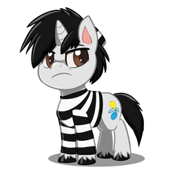 Size: 4093x4093 | Tagged: safe, artist:jcosneverexisted, imported from derpibooru, oc, oc only, oc:creative flair, pony, adventures of flair, my little pony: pony life, angry, clothes, g4.5, male, prison outfit, prison stripes, simple background, solo, stallion, transparent background, unshorn fetlocks