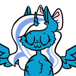 Size: 642x645 | Tagged: safe, artist:lavendercorpse, imported from derpibooru, oc, oc:fleurbelle, alicorn, pony, :3, adorabelle, adorable face, alicorn oc, bow, cheek fluff, chest fluff, cute, ear fluff, eyes closed, female, hair bow, horn, mare, ocbetes, sweet, uwu