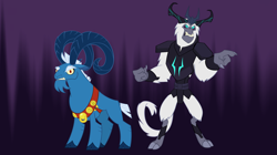 Size: 5360x3008 | Tagged: safe, artist:andoanimalia, deleted from derpibooru, imported from derpibooru, grogar, storm king, sheep, yeti, my little pony: the movie, angry, antagonist, armor, beard, claws, clenched fist, cloven hooves, collar, crown, dark background, eyebrows, facial hair, fangs, horns, jewelry, looking at you, male, pointing, ram, regalia, snarling, storm king's emblem, tail