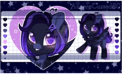 Size: 1150x695 | Tagged: safe, artist:auroracursed, imported from derpibooru, oc, oc only, pony, adoptable, cute, female, heart, looking at you, simple background, smiling, solo