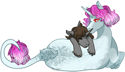 Size: 4186x2412 | Tagged: safe, artist:midnight-drip, imported from derpibooru, oc, oc only, oc:chord, oc:songbird nightingale, pony, unicorn, female, mare, prone, simple background, transparent background