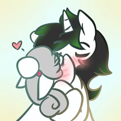 Size: 768x768 | Tagged: safe, artist:smoothwild, imported from derpibooru, oc, oc:somey, oc:vex vixen, earth pony, pony, unicorn, blushing, female, heart, kissing, lesbian, love, oc x oc, shipping