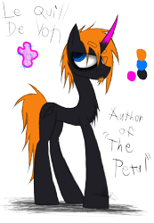 Size: 900x1300 | Tagged: safe, artist:didun850, imported from derpibooru, oc, oc only, oc:le quill de von, pony, unicorn, curved horn, eye clipping through hair, horn, male, reference sheet, simple background, solo, stallion, transparent background, unicorn oc