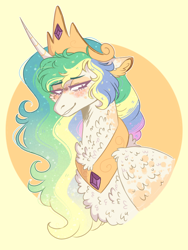 Size: 768x1024 | Tagged: safe, artist:wanderingpegasus, imported from derpibooru, princess celestia, alicorn, pony, chest fluff, collar, crown, digital art, female, jewelry, mare, necklace, regalia, solo