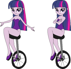Size: 549x534 | Tagged: safe, artist:erichgrooms3, artist:selenaede, imported from derpibooru, twilight sparkle, human, equestria girls, arms folded, bare arms, bare shoulders, base used, clothes, crossed arms, cute, female, leotard, looking at you, sexy, shoes, sitting, smiling, solo, twiabetes, unicycle, vector