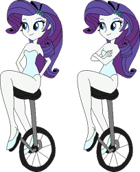 Size: 447x548 | Tagged: safe, artist:erichgrooms3, artist:selenaede, imported from derpibooru, rarity, equestria girls, arm behind back, arms folded, bare arms, bare shoulders, barrette, base used, clothes, crossed arms, cute, female, legs, leotard, raribetes, sexy, shoes, sitting, smiling, solo, unicycle, vector