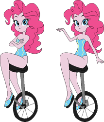Size: 488x569 | Tagged: safe, artist:erichgrooms3, artist:selenaede, imported from derpibooru, pinkie pie, equestria girls, arms folded, bare arms, bare shoulders, base used, clothes, crossed arms, cute, diapinkes, female, leotard, looking at you, sexy, shoes, simple background, sitting, smiling, solo, transparent background, unicycle, vector