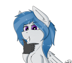 Size: 800x700 | Tagged: safe, artist:luriel maelstrom, imported from derpibooru, oc, oc only, oc:delta dart, hippogriff, pony, bust, grin, hippogriff oc, looking at you, raised eyebrow, simple background, smiling, smug, solo, thinking, transparent background