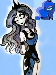 Size: 1924x2552 | Tagged: safe, artist:citi, edit, edited screencap, imported from derpibooru, screencap, princess luna, human, female, humanized, screencap reference, solo, traditional art