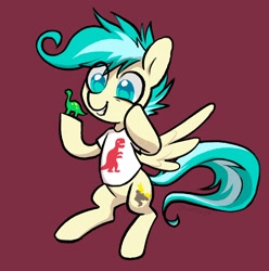 Size: 1794x1807 | Tagged: safe, artist:dawnfire, imported from derpibooru, oc, oc only, oc:freefall, pegasus, pony, bottomless, clothes, cutie mark, eye clipping through hair, feather, happy, male, partial nudity, signature, simple background, smiling, solo, spread wings, tail, toy, wings