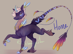 Size: 2846x2108 | Tagged: safe, artist:leechetious, imported from derpibooru, oc, oc only, oc:honne, classical unicorn, pony, unicorn, cloven hooves, gray background, horn, leonine tail, simple background, solo, unicorn oc, unshorn fetlocks