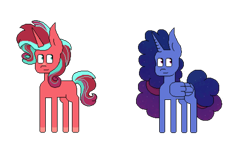 Size: 1026x626 | Tagged: safe, artist:hunterthewastelander, imported from derpibooru, oc, oc only, alicorn, pony, unicorn, alicorn oc, duo, horn, magical lesbian spawn, offspring, parent:pinkie pie, parent:princess luna, parent:starlight glimmer, parent:sunburst, parents:lunapie, parents:starburst, simple background, transparent background, unicorn oc