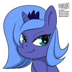 Size: 1500x1500 | Tagged: safe, artist:oldskullkid, imported from derpibooru, princess luna, alicorn, pony, my little pony: pony life, bust, commission, female, g4, g4 to g4.5, g4.5, horn, jewelry, mare, portrait, regalia, s1 luna, simple background, smiling, solo, tiara, transparent background