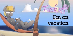 Size: 8000x4000 | Tagged: safe, alternate version, artist:difis, imported from derpibooru, oc, oc only, oc:night striker, pony, hammock, ocean, palm tree, solo, tree, vulgar