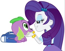Size: 1498x1182 | Tagged: safe, imported from derpibooru, rarity, spike, dog, equestria girls, backpack, backpack spike, female, heart eyes, male, shipping, simple background, sparity, spike the dog, straight, white background, wingding eyes