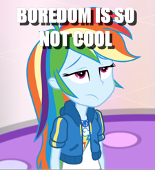 Size: 576x641 | Tagged: safe, imported from derpibooru, rainbow dash, equestria girls, bored, caption, geode, geode of super speed, image macro, magical geodes, text