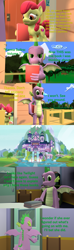 Size: 1920x6480 | Tagged: safe, artist:papadragon69, imported from derpibooru, apple bloom, spike, dragon, earth pony, pony, comic:spike's cyosa, 3d, book, clubhouse, comic, crusaders clubhouse, cyoa, double subversion, female, filly, male, older, older spike, school of friendship, source filmmaker, teenage spike, teenager, winged spike, wings