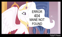 Size: 640x386 | Tagged: safe, edit, edited screencap, editor:teren rogriss, imported from derpibooru, screencap, princess celestia, alicorn, pony, 404, canterlot castle, comic, error message, intro, mane, screencap comic