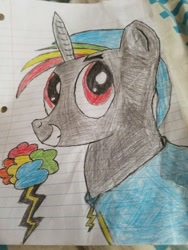 Size: 768x1024 | Tagged: safe, imported from derpibooru, oc, oc only, alicorn, pony, derpibooru community collaboration, donut steel, lined paper, photo, solo, traditional art