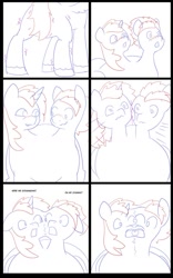 Size: 707x1131 | Tagged: safe, artist:chedx, imported from derpibooru, oc, oc only, oc:fast hooves, oc:home defence, oc:king speedy hooves, clydesdale, pony, comic:the fusion flashback, blushing, butt, comic, commissioner:bigonionbean, confused, confusion, dialogue, flank, fusion, fusion:big macintosh, fusion:fast hooves, fusion:flash sentry, fusion:home defence, fusion:king speedy hooves, fusion:shining armor, fusion:trouble shoes, large butt, magic, panicking, parent:big macintosh, parent:shining armor, plot, potion, sketch, sketch dump, spread wings, swelling, the ass was fat, thicc ass, wings extended, writer:bigonionbean