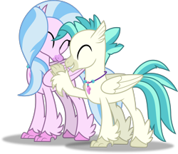 Size: 2786x2407 | Tagged: safe, artist:frownfactory, imported from derpibooru, silverstream, terramar, hippogriff, student counsel, .svg available, brother and sister, eyes closed, female, jewelry, male, necklace, siblings, simple background, svg, transparent background, vector, wings