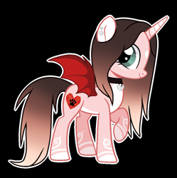 Size: 855x859 | Tagged: safe, artist:cindydreamlight, artist:cindystarlight, imported from derpibooru, oc, oc only, oc:cindy, alicorn, bat pony, bat pony alicorn, pony, black background, horn, race swap, simple background, solo