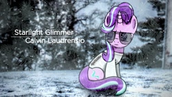 Size: 1192x670 | Tagged: safe, artist:aryatheeditor, imported from derpibooru, starlight glimmer, pony, unicorn, aviator glasses, aviator sunglasses, clothes, cutie mark, digital art, female, hoodie, photo, snow, solo, sunglasses, tree, wallpaper, winter