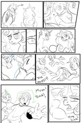 Size: 724x1103 | Tagged: safe, artist:candyclumsy, imported from derpibooru, oc, oc:heartstrong flare, oc:king speedy hooves, oc:princess mythic majestic, oc:queen galaxia, oc:queen galaxia (bigonionbean), oc:tommy the human, alicorn, human, comic:sick days, alicorn oc, aunt and nephew, bag, bags under eyes, canterlot, canterlot castle, child, clothes, comic, commissioner:bigonionbean, flashback, fusion, fusion:big macintosh, fusion:caboose, fusion:flash sentry, fusion:fluttershy, fusion:heartstrong flare, fusion:king speedy hooves, fusion:princess cadance, fusion:princess celestia, fusion:princess luna, fusion:princess mythic majestic, fusion:promontory, fusion:queen galaxia, fusion:rarity, fusion:shining armor, fusion:silver zoom, fusion:starlight glimmer, fusion:sunburst, fusion:trouble shoes, fusion:twilight sparkle, fusion:zecora, hat, holding back, horn, human oc, husband and wife, magic, passed out, random pony, riding, sad, servants, sick, sketch, sketch dump, swollen horn, thought bubble, uncle and nephew, vomiting, warning, writer:bigonionbean