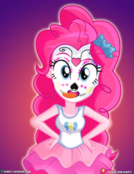 Size: 3090x4000 | Tagged: safe, artist:dieart77, imported from derpibooru, pinkie pie, equestria girls, equestria girls series, dia de los muertos, digital art, face paint, female, gradient background, holiday, solo, tongue out