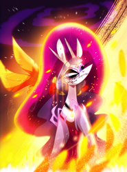 Size: 1307x1767 | Tagged: safe, artist:iheyyasyfox, imported from derpibooru, oc, oc:ember snow, dracony, hybrid, pony, dia de los muertos, female, fire, interspecies offspring, mare, offspring, parent:rarity, parent:spike, parents:sparity, solo