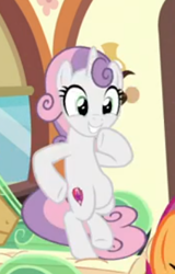 Size: 226x354 | Tagged: safe, imported from derpibooru, screencap, sweetie belle, pony, unicorn, growing up is hard to do, being big is all it takes, bipedal, cropped, cute, dancing, diasweetes, female, mare, older, older sweetie belle, raised hoof, smiling, solo focus