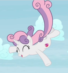 Size: 482x513 | Tagged: safe, imported from derpibooru, screencap, sweetie belle, pony, unicorn, growing up is hard to do, being big is all it takes, cropped, cute, diasweetes, eyes closed, female, flying, happy, mare, older, older sweetie belle, open mouth, smiling, solo