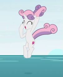 Size: 475x589 | Tagged: safe, imported from derpibooru, screencap, sweetie belle, pony, unicorn, growing up is hard to do, being big is all it takes, cropped, cute, diasweetes, diving, eyes closed, female, mare, older, older sweetie belle, open mouth, smiling, solo, water