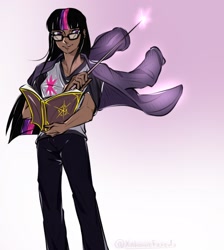 Size: 1866x2080 | Tagged: safe, artist:xahowi-fexedoo, imported from derpibooru, twilight sparkle, human, book, dark skin, female, humanized, magic, solo