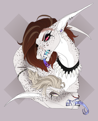 Size: 1280x1575 | Tagged: safe, artist:dementra369, imported from derpibooru, oc, oc only, pony, collar, couple, eyeshadow, fangs, forked tongue, freckles, long ears, makeup, piercing, scar