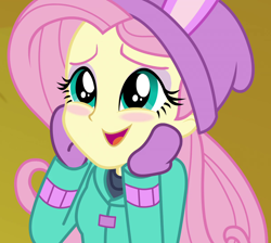 Size: 1208x1080 | Tagged: safe, imported from derpibooru, screencap, fluttershy, equestria girls, equestria girls series, holidays unwrapped, spoiler:eqg series (season 2), blizzard or bust, blushing, clothes, cropped, cute, female, shyabetes, solo, winter outfit