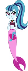 Size: 333x822 | Tagged: safe, artist:cruelladevil84, imported from derpibooru, sonata dusk, mermaid, equestria girls, arm behind back, bandeau, bare arms, bare shoulders, cute, cutie mark on tail, female, fins, jewelry, mermaid tail, mermaidized, midriff, pendant, ponytail, sexy, simple background, solo, sonatabetes, species swap, tail, vector, white background