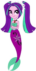 Size: 404x802 | Tagged: safe, artist:cruelladevil84, imported from derpibooru, aria blaze, mermaid, equestria girls, crossed arms, cutie mark on tail, female, fins, jewelry, looking at you, mermaid tail, mermaidized, midriff, necklace, pendant, pigtails, simple background, solo, species swap, tail, twintails, vector, white background