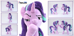 Size: 3000x1463 | Tagged: safe, artist:nekokevin, imported from derpibooru, starlight glimmer, pony, unicorn, series:nekokevin's glimmy, boop, duality, duo, female, glimmerposting, irl, lidded eyes, looking at each other, looking at you, mare, meme, photo, plushie, raised eyebrow, raised hoof, self ponidox, self-boop, shrunken pupils, smiling