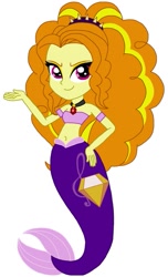 Size: 443x728 | Tagged: safe, artist:cruelladevil84, imported from derpibooru, adagio dazzle, mermaid, equestria girls, bandeau, belly button, cute, cutie mark on tail, female, fins, hand on hip, headband, jewelry, looking at you, mermaid tail, mermaidized, midriff, necklace, pendant, sexy, simple background, smiling, smirk, solo, species swap, tail, vector, white background