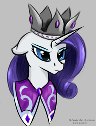 Size: 550x720 | Tagged: safe, artist:renarde-louve, imported from derpibooru, princess platinum, rarity, pony, bust, crown, female, floppy ears, jewelry, regalia, serious, serious face, simple background, solo