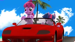 Size: 1024x576 | Tagged: safe, artist:bastbrushie, artist:vbastv, imported from derpibooru, berry punch, berryshine, twilight sparkle, earth pony, pony, unicorn, arcade game, car, outrun, road