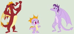 Size: 944x442 | Tagged: safe, artist:deppressedunicorn, imported from derpibooru, garble, prominence, oc, oc:amber, dragon, base used, dragoness, female, garbinence, gray background, offspring, parent:garble, parent:prominence, parents:garbinence, shipping, simple background