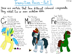 Size: 1032x774 | Tagged: safe, artist:michylawhty, imported from derpibooru, oc, oc only, oc:electro movement, oc:final sketch, oc:mad munchkin, earth pony, pegasus, pony, chromium, ferrum, iron, manganese, periodic table, simple background, transition metal, white background