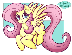 Size: 2968x2288 | Tagged: safe, artist:skeolan, imported from derpibooru, fluttershy, pegasus, pony, abstract background, cute, female, heart eyes, high res, looking at you, mare, shyabetes, solo, spread wings, three quarter view, wingding eyes, wings