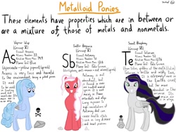 Size: 1032x774 | Tagged: safe, artist:michylawhty, imported from derpibooru, oc, oc:saffir begonia, oc:sweet blasphemy, oc:vapour wisp, pegasus, pony, unicorn, antimony, arsenic, metalloid, periodic table, semimetal, simple background, stibium, tellurium, white background